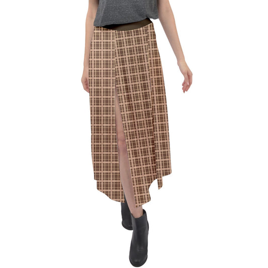 Brown Academia Velour Split Maxi Skirt