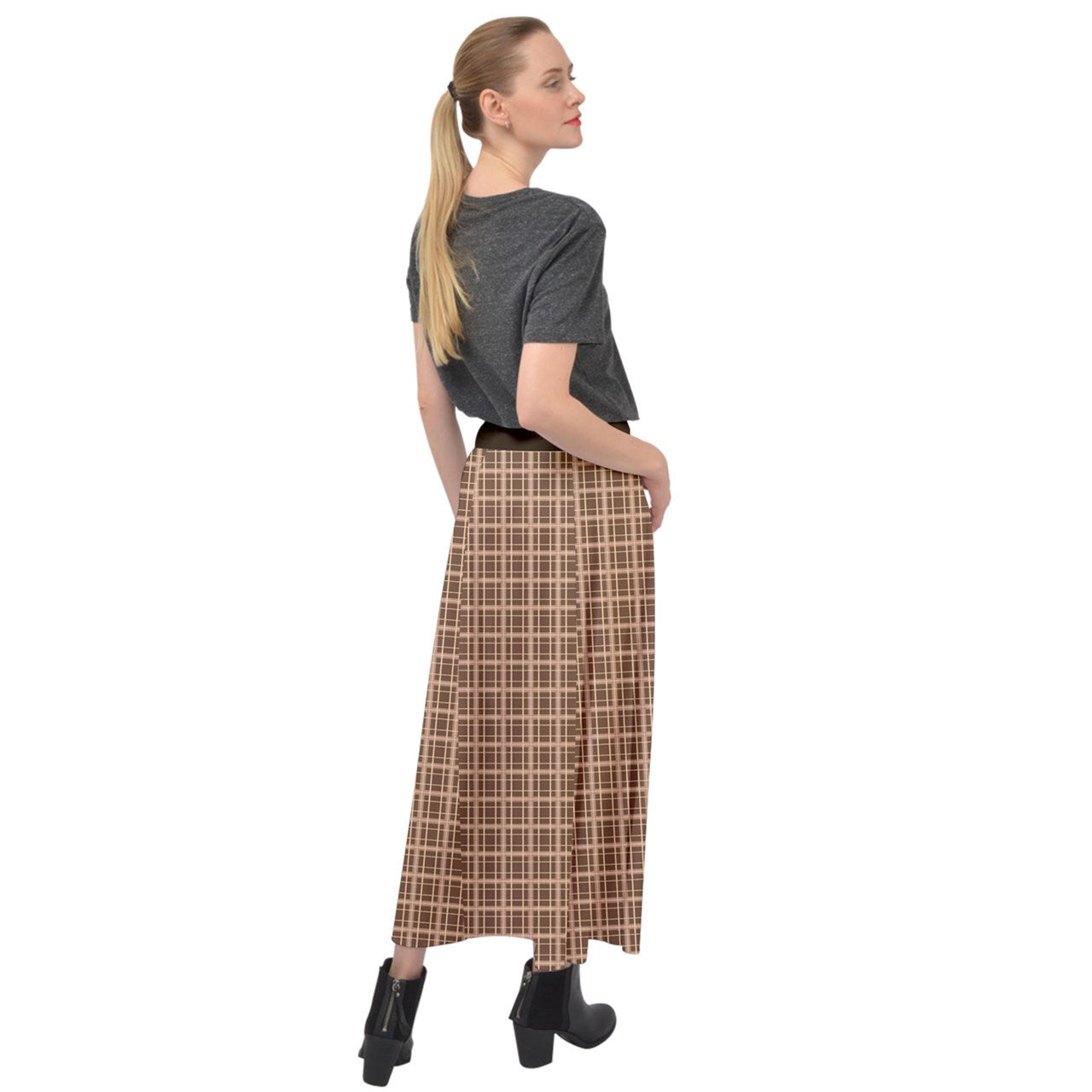 Brown Academia Velour Split Maxi Skirt