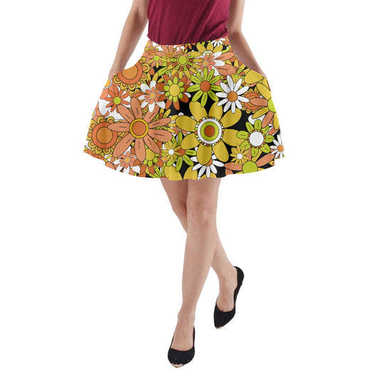 Classic Boho Flowers A-Line Pocket Skirt