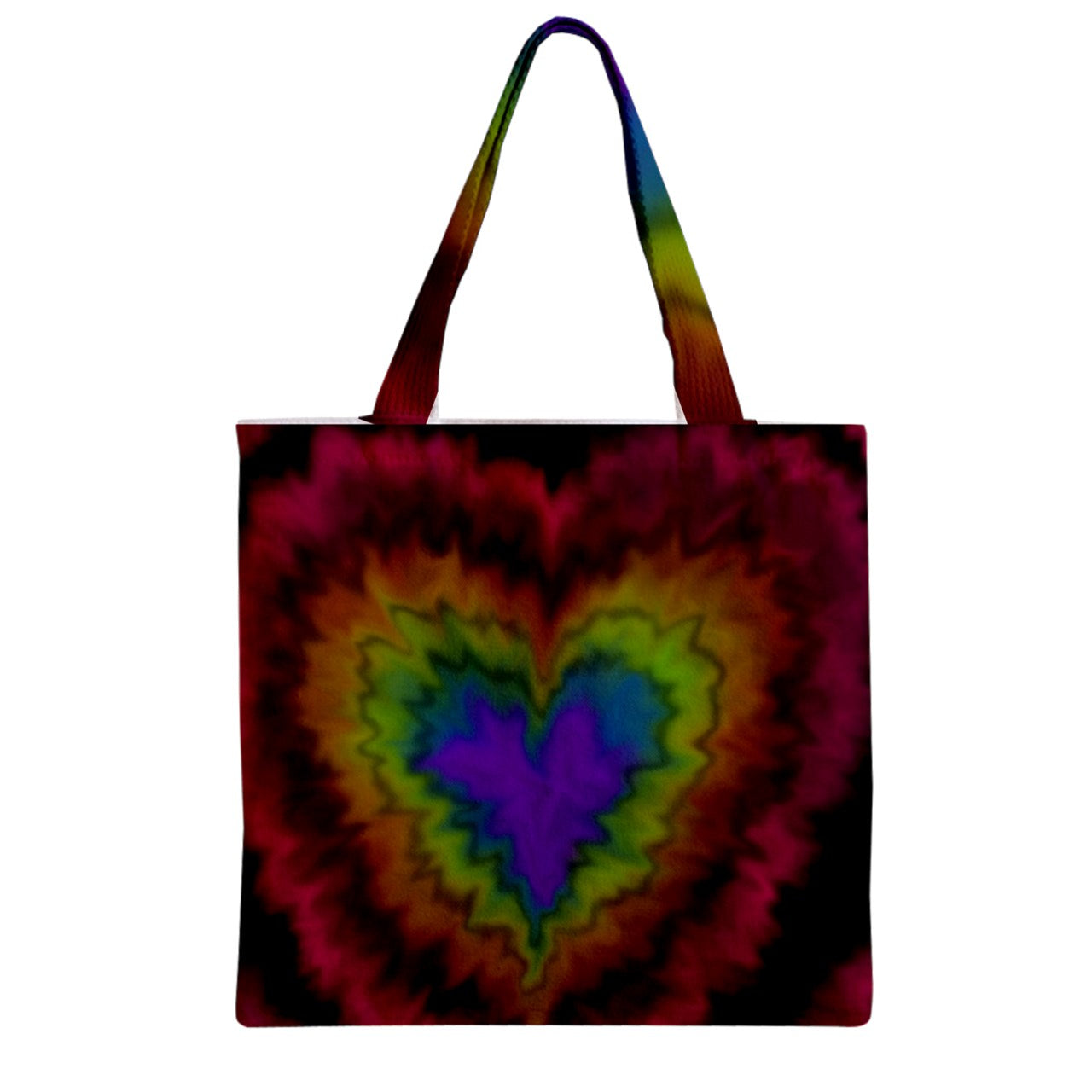 Rainbow Tie Dye Heart Be Kind Zipper Grocery Tote Bag
