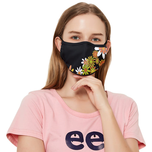 Classic Boho Flowers Sweet Charcoal Fitted Cloth Face Mask (Adult)