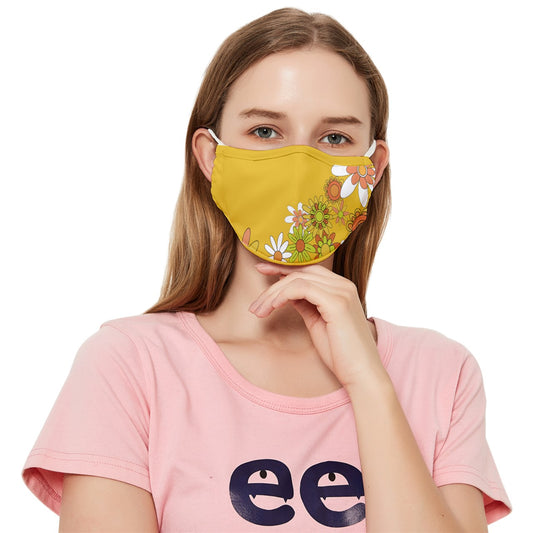 Classic Boho Flowers Indigo Gold Fitted Cloth Face Mask (Adult)