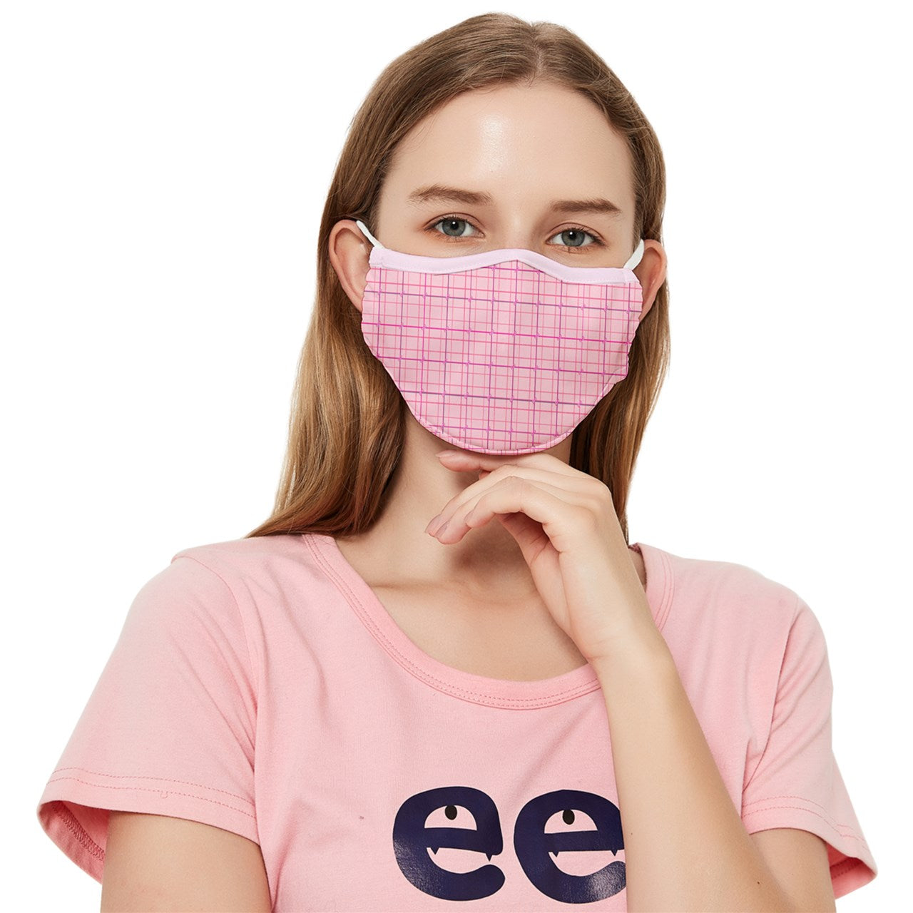 Pink y2k plaid Fitted Cloth Face Mask (Adult)
