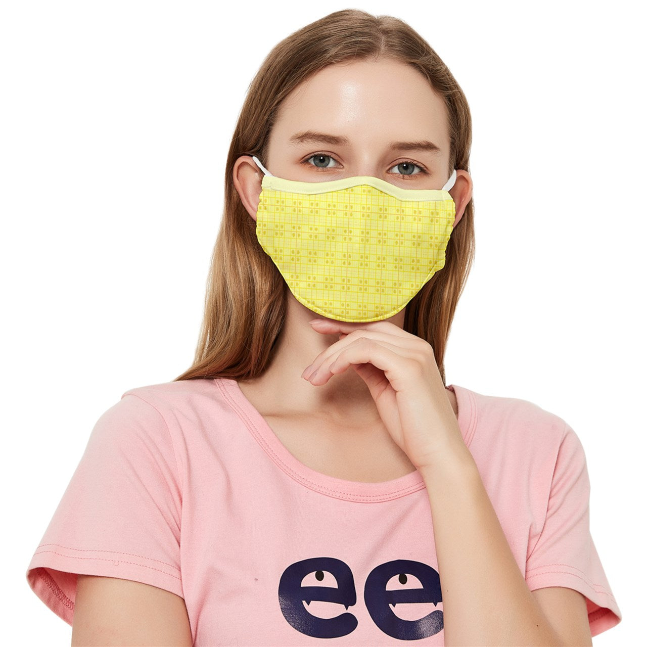Yellow y2k plaid Fitted Cloth Face Mask (Adult)