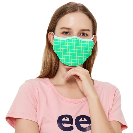 Green y2k Gingham Fitted Cloth Face Mask (Adult)