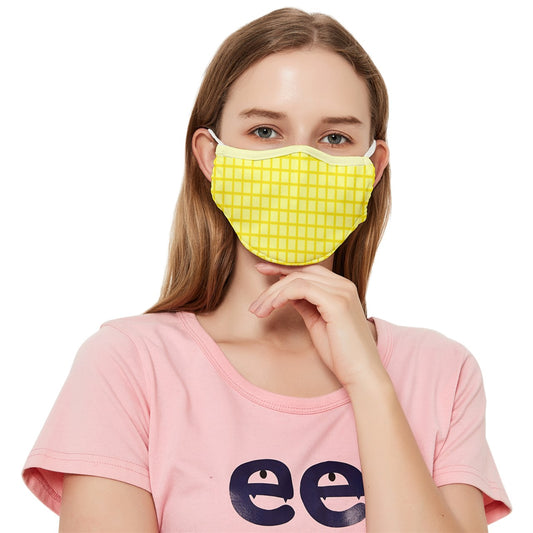 Yellow y2k Gingham Fitted Cloth Face Mask (Adult)