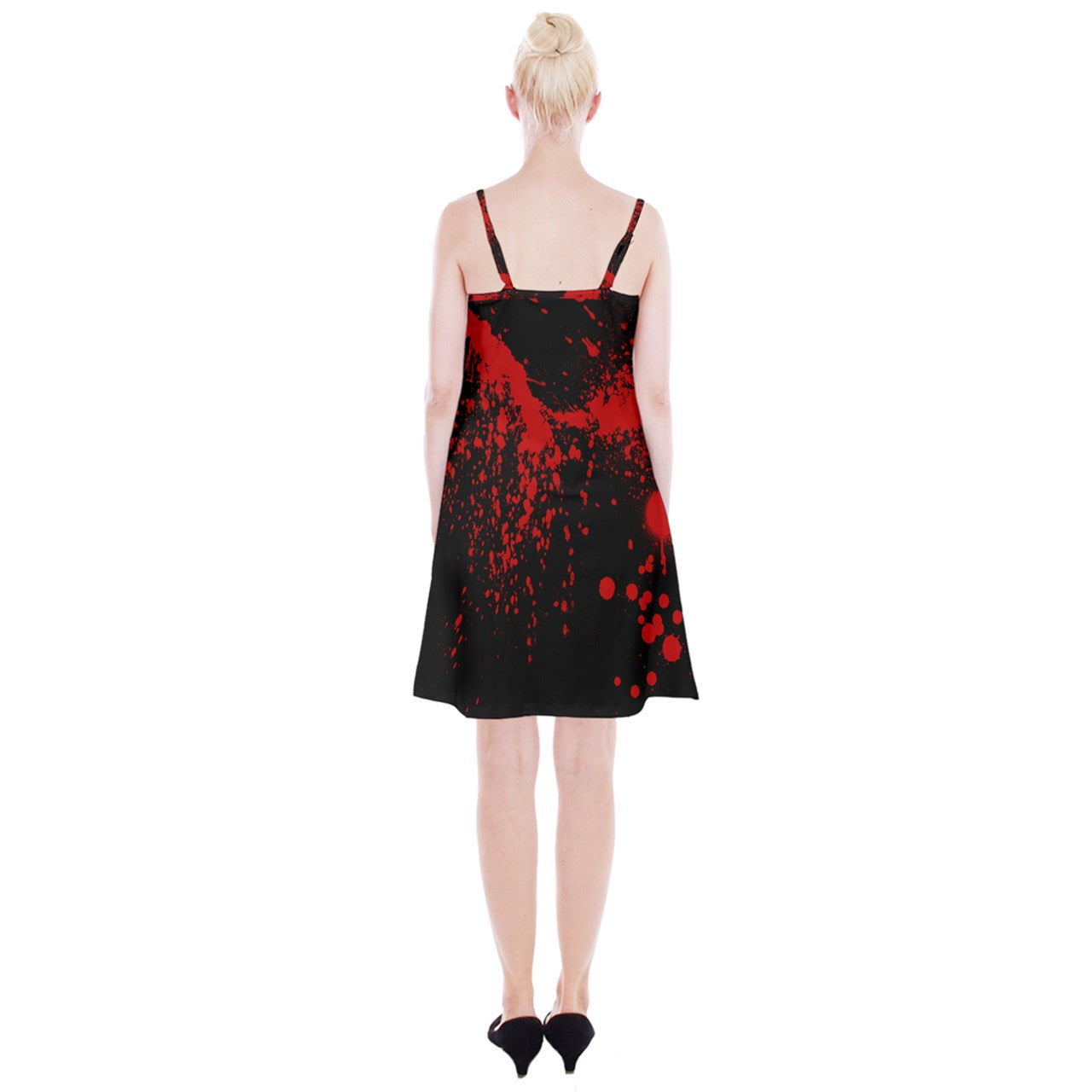 Black Blood Spatter Spaghetti Strap Velvet Dress