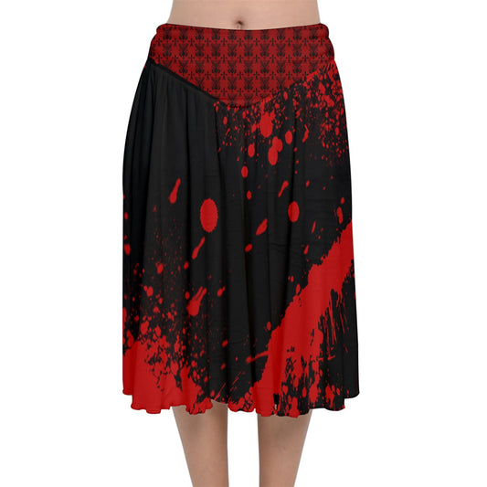 Vampweed Blood Spatter  Velvet Flared Midi Skirt