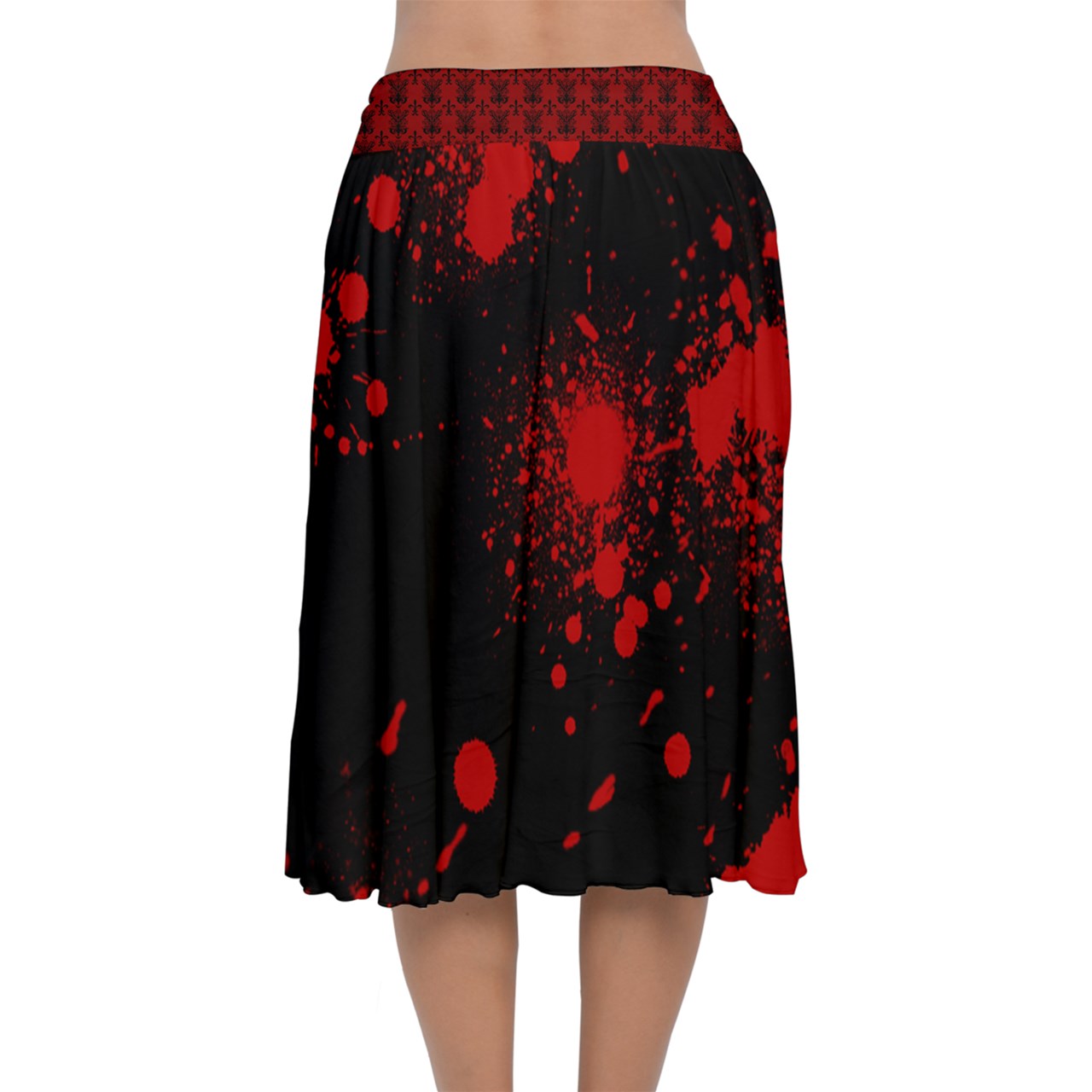 Vampweed Blood Spatter  Velvet Flared Midi Skirt