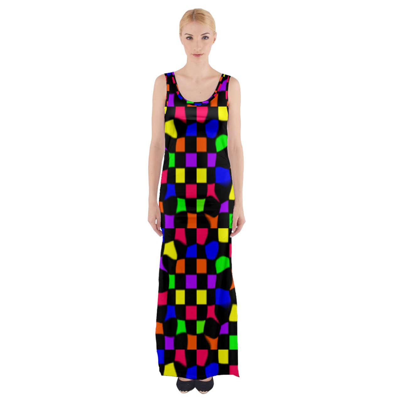 rainbow wonky checkers Thigh Split Maxi Dress