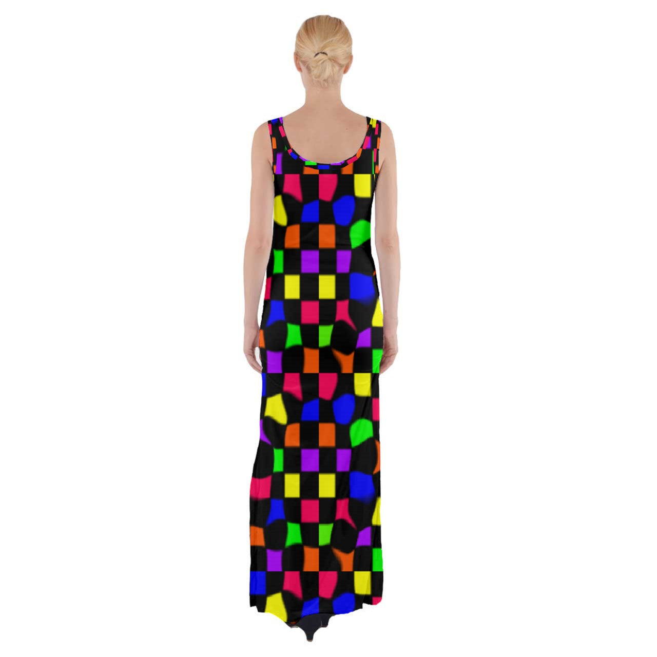 rainbow wonky checkers Thigh Split Maxi Dress