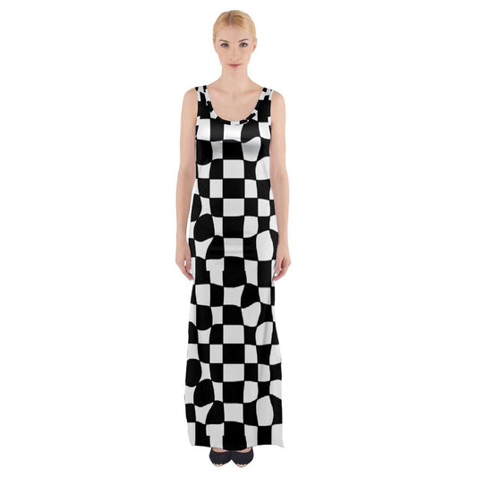 wonky checkers Thigh Split Maxi Dress