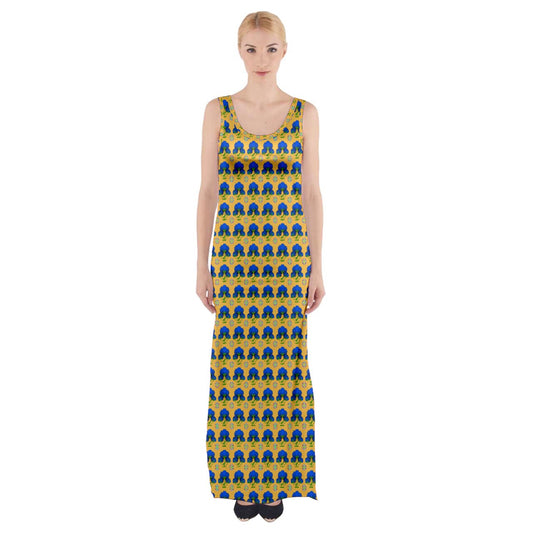 Blue Hydrangea Thigh Split Maxi Dress