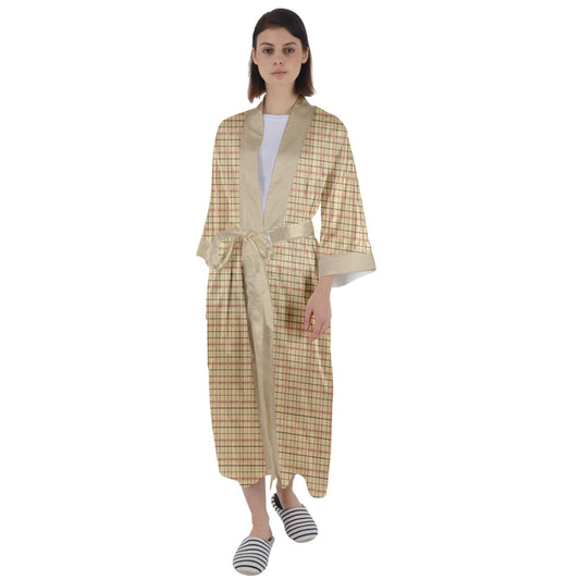 Beige Academia Maxi Satin Kimono