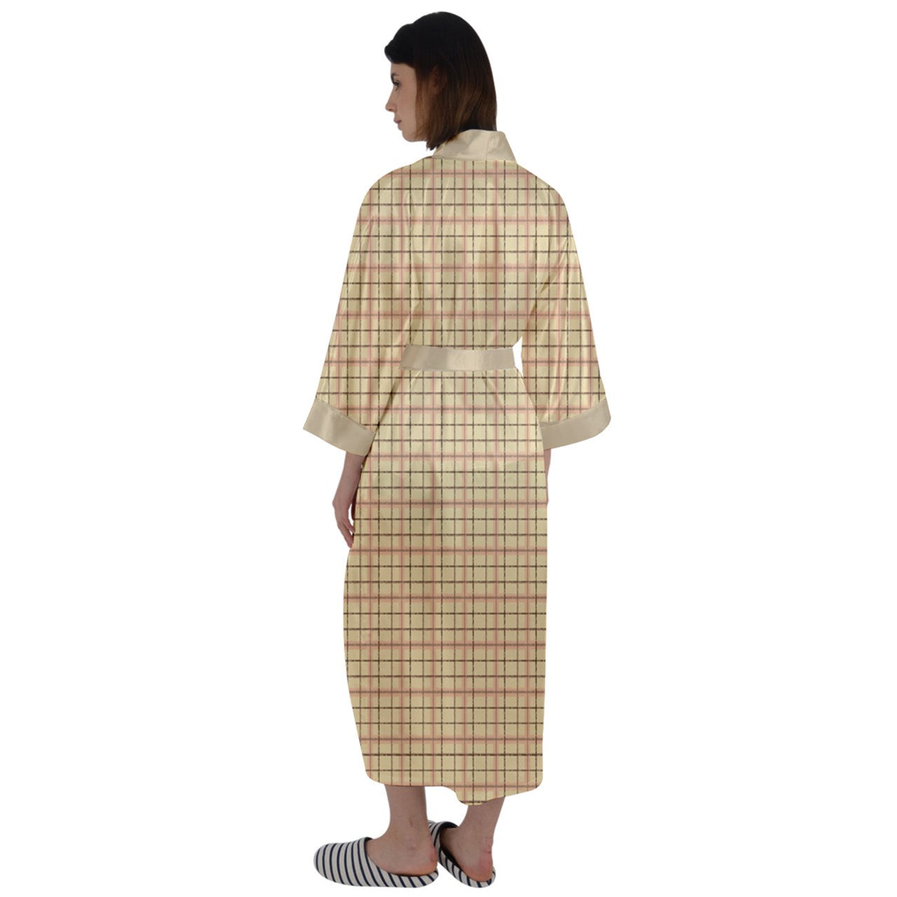 Beige Academia Maxi Satin Kimono