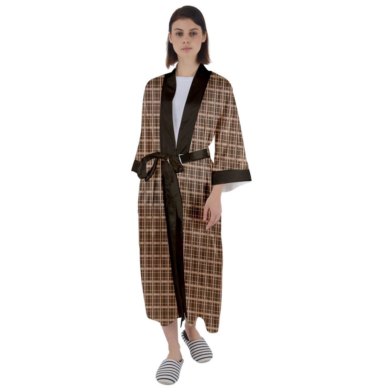 Brown Academia Maxi Satin Kimono