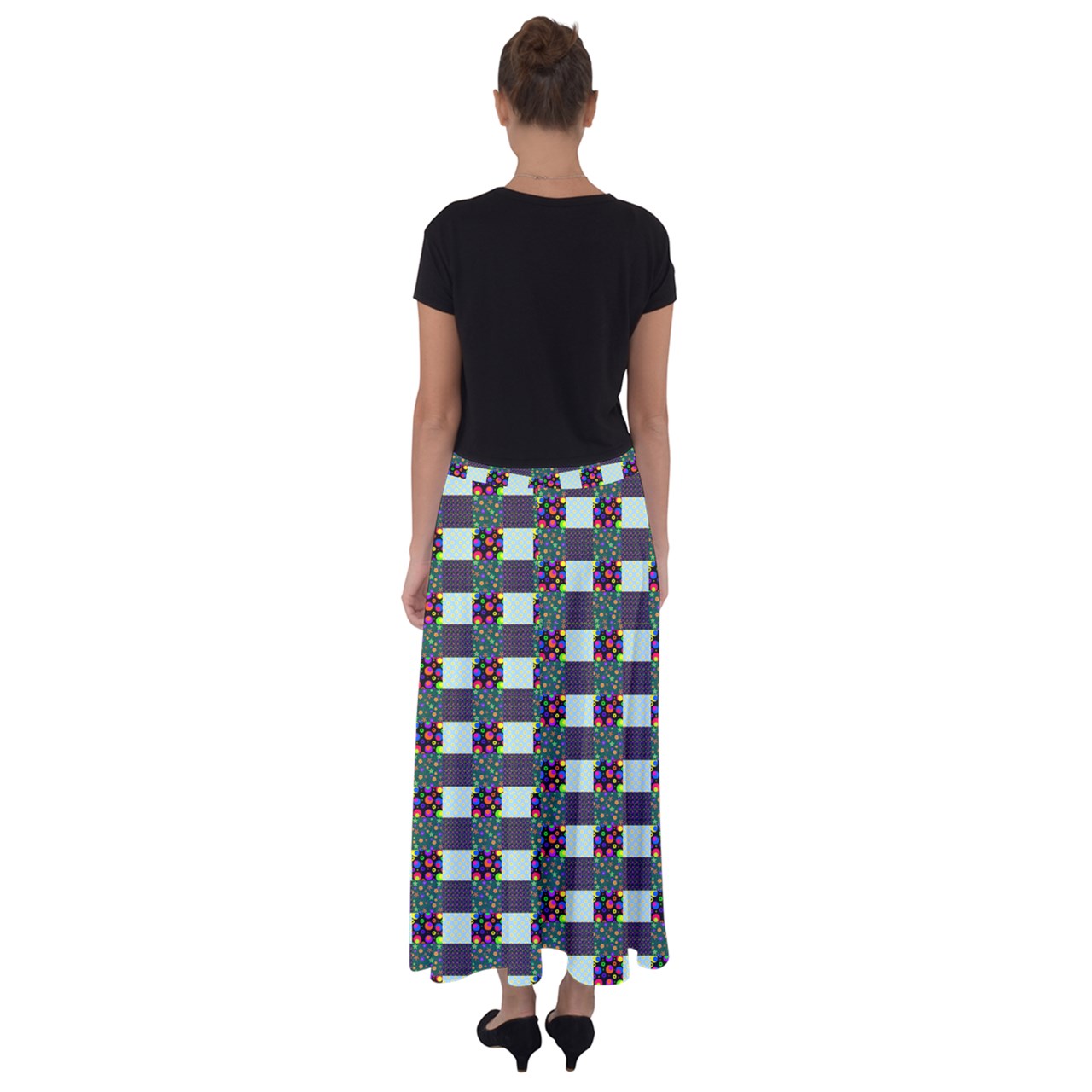 Quilted Rainbow Flared Maxi Skirt