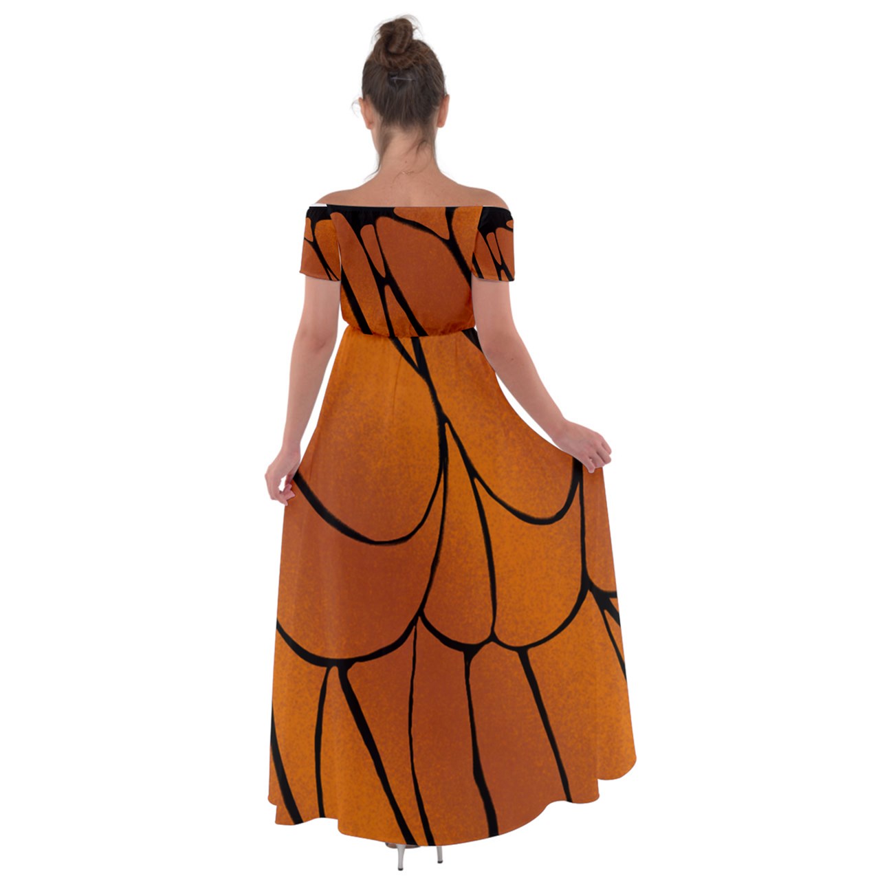 Monarch Butterfly Off Shoulder Open Front Chiffon Dress
