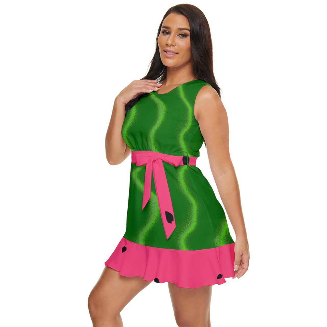Fruit Snacks Watermelon Waist Tie Tier Mini Chiffon Dress
