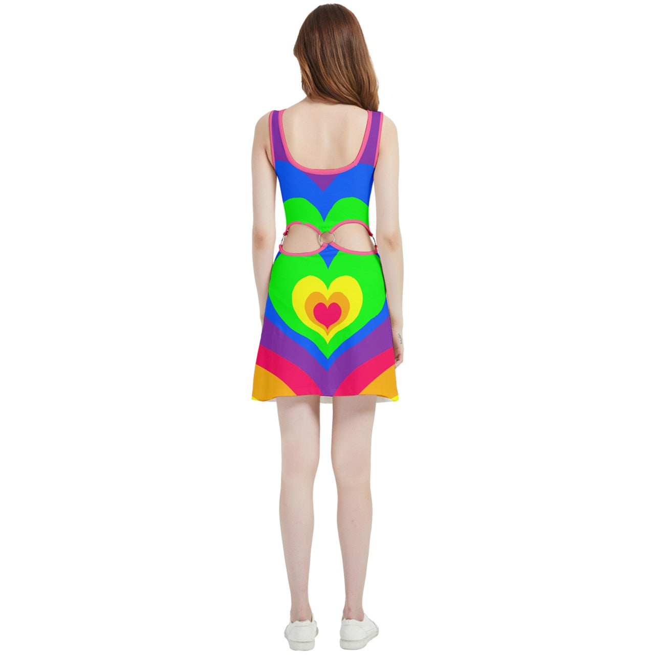 Rainbow Heart Velvet Cutout Dress