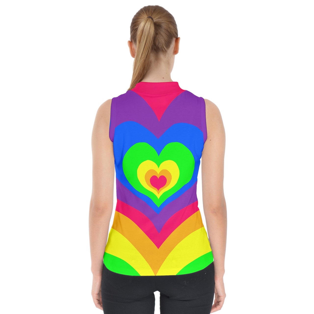 Rainbow Heart Mock Neck Shell Top