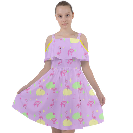 Flamingo Sky Cut Out Shoulders Chiffon Dress