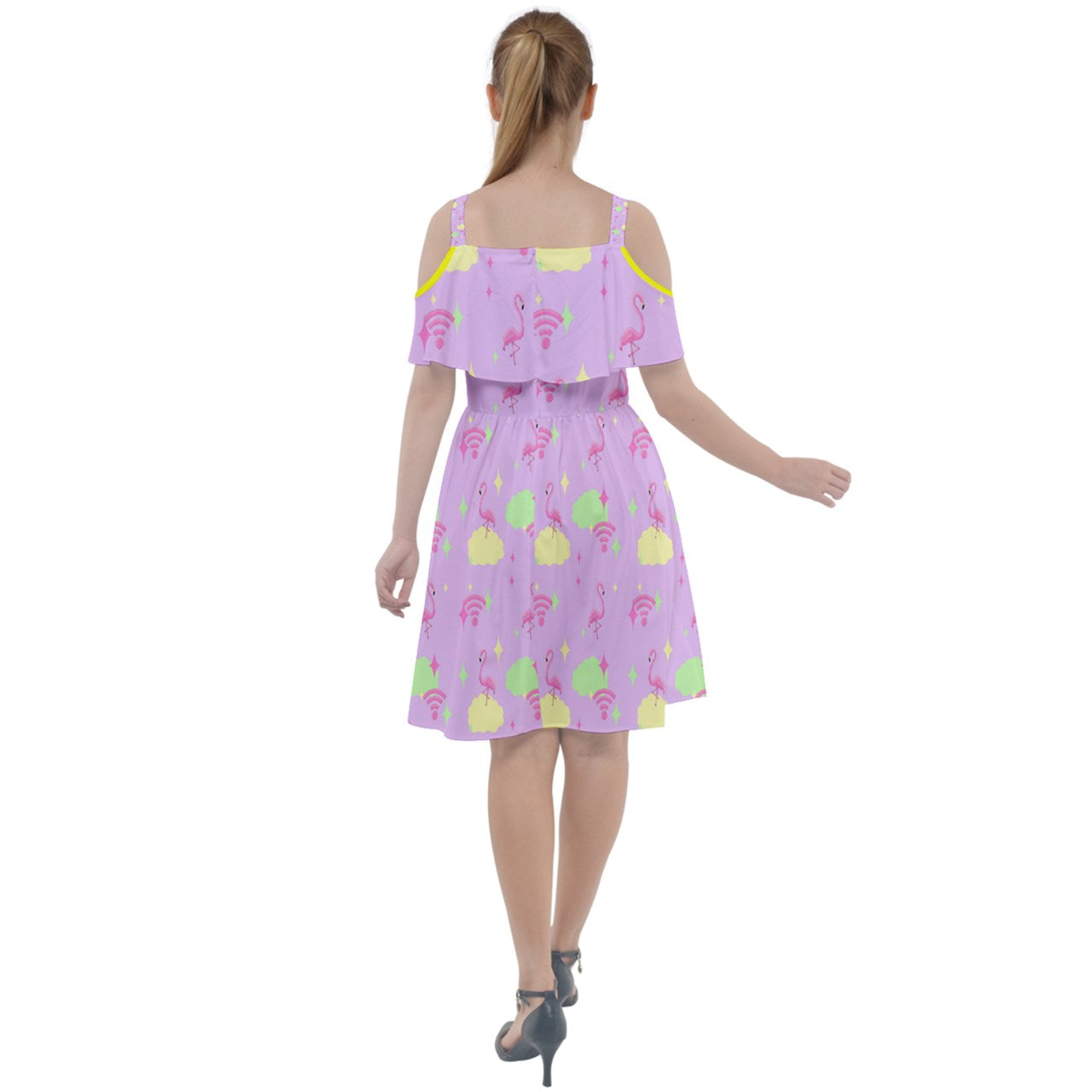Flamingo Sky Cut Out Shoulders Chiffon Dress