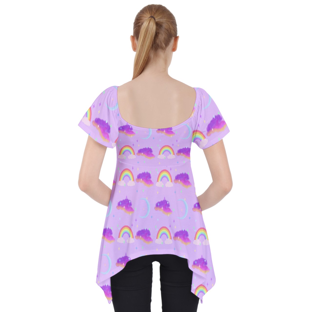 Rainbow Moon Watercolor Lace Front Dolly Top