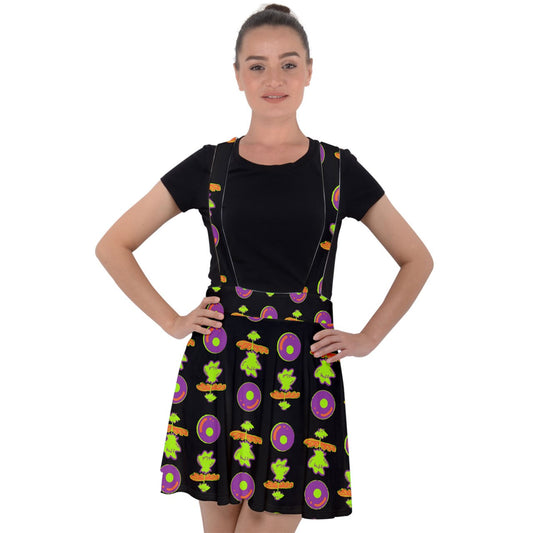 Spooky Flora Velvet Suspender Skater Skirt