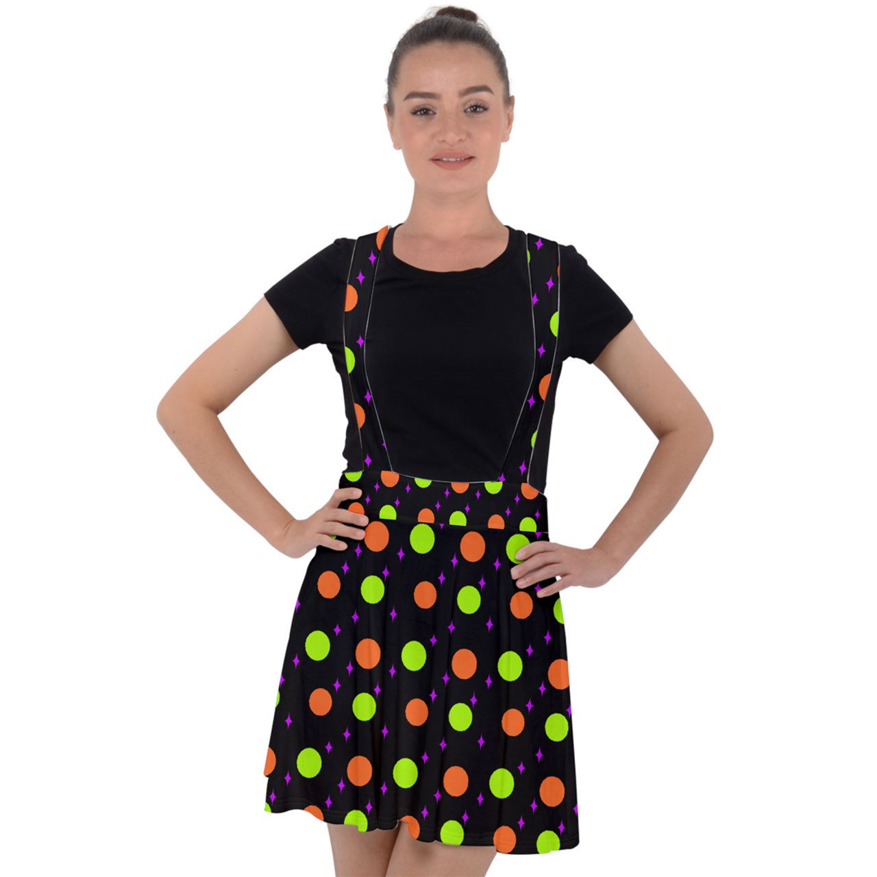 Hallows Night Polka Dots Velvet Suspender Skater Skirt