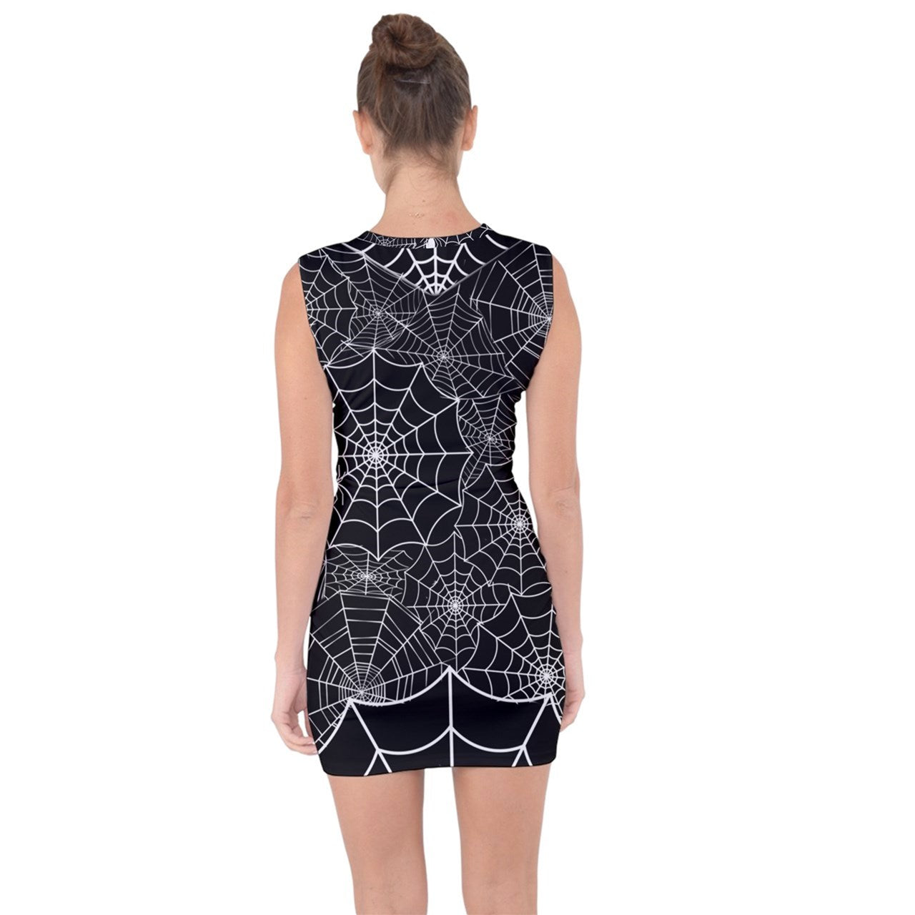 Black Web Lace Up Front Bodycon Dress