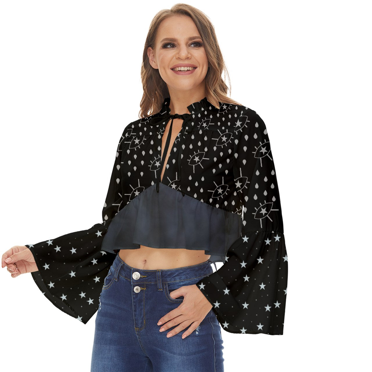 Cry In The Sky Boho Long Bell Sleeve Top