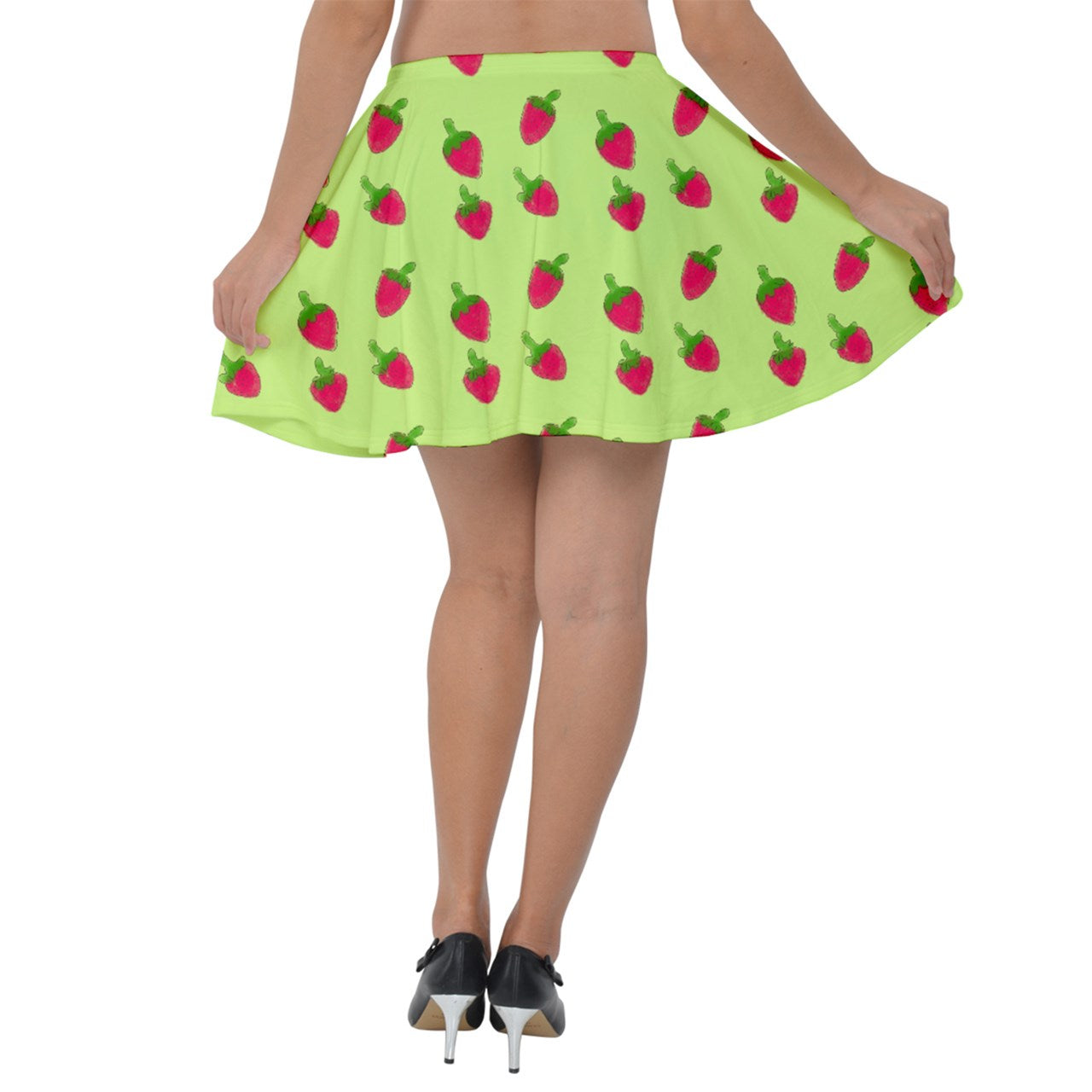 Watercolor Strawberries Velvet Skater Skirt
