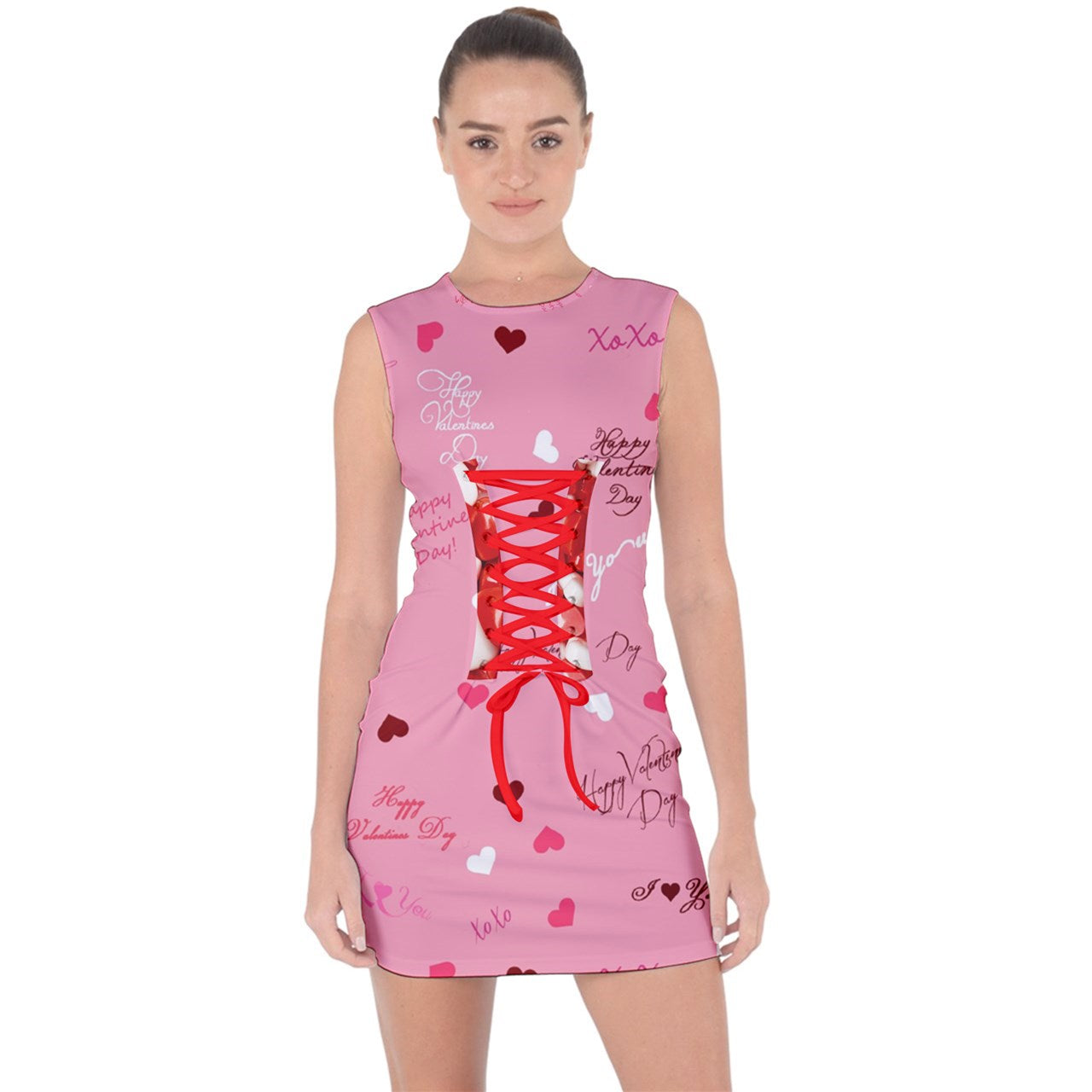 Sweet Valentine's Lace Up Front Bodycon Dress