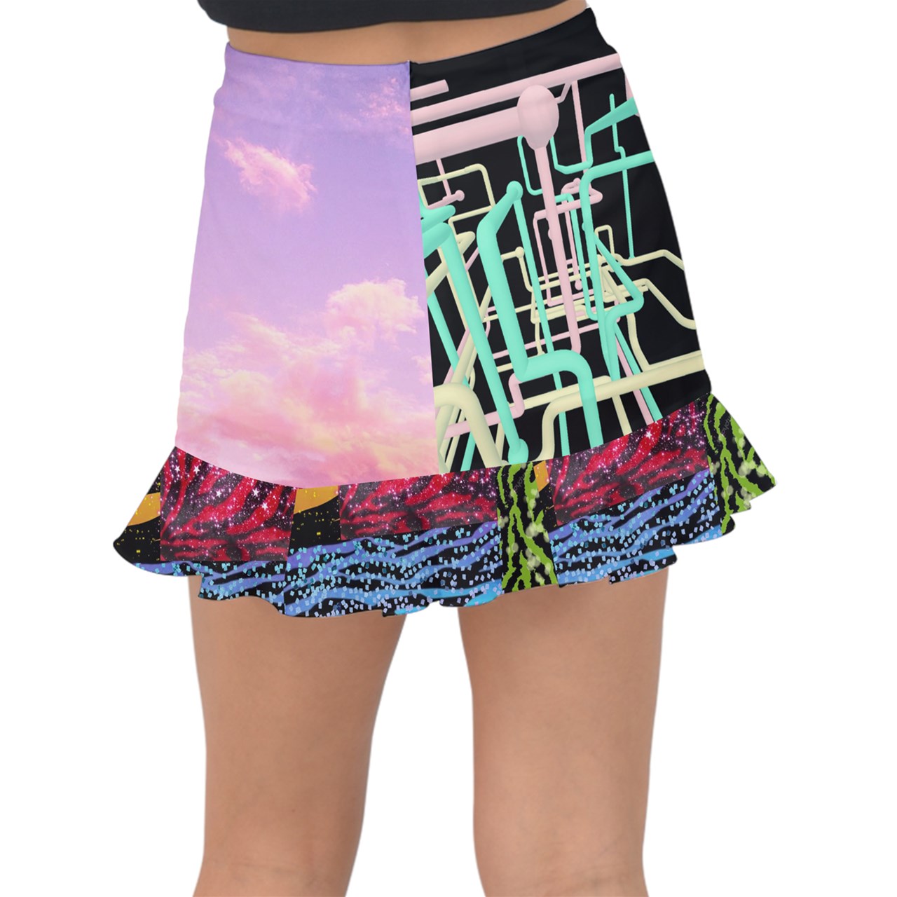 Windows Cloud Fishtail Mini Chiffon Skirt