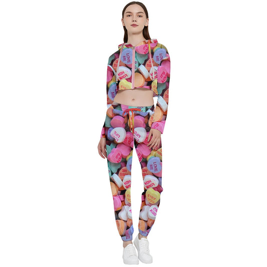 Conversation hearts HD Cropped Zip Up Lounge Set