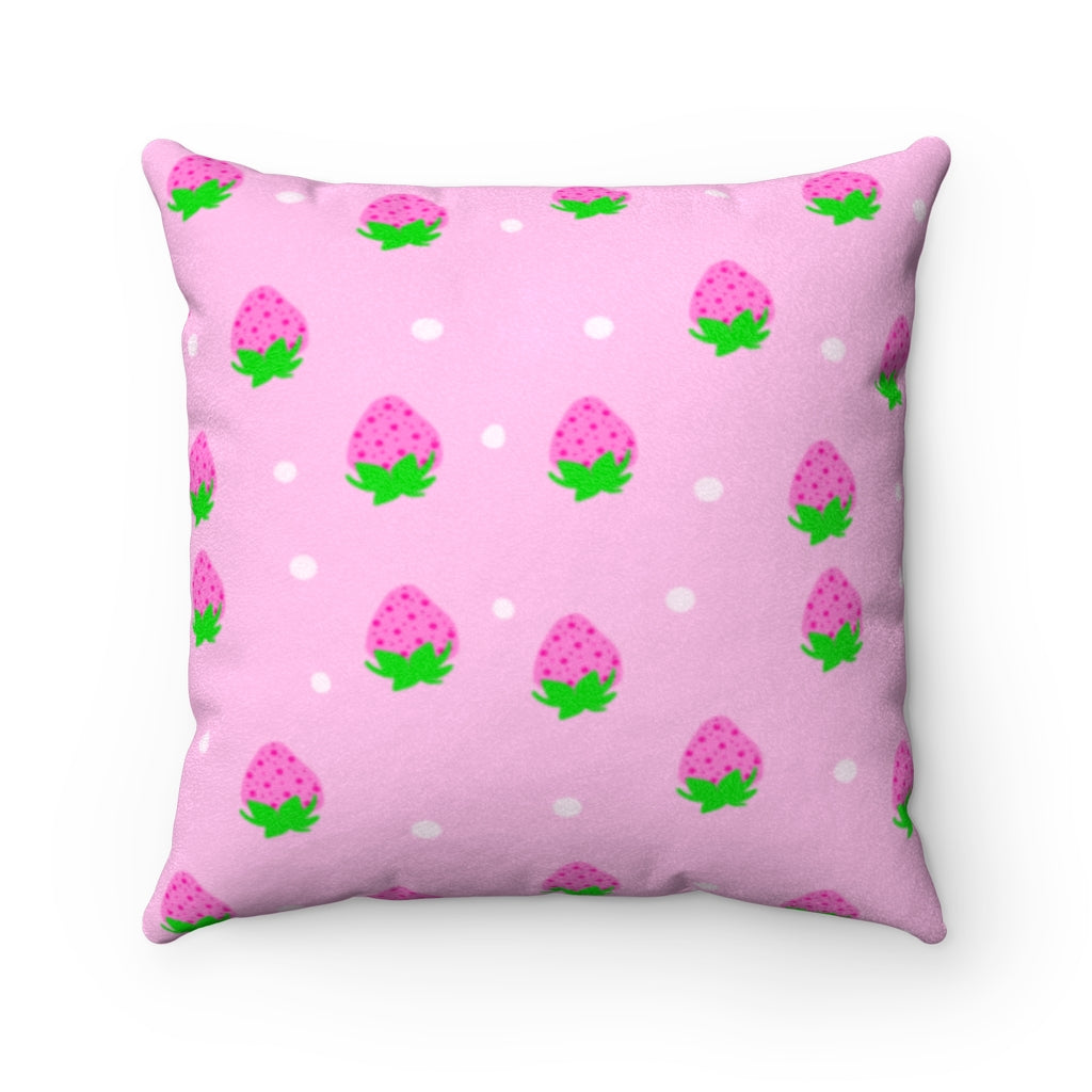 pink strawberries Faux Suede Square Pillow