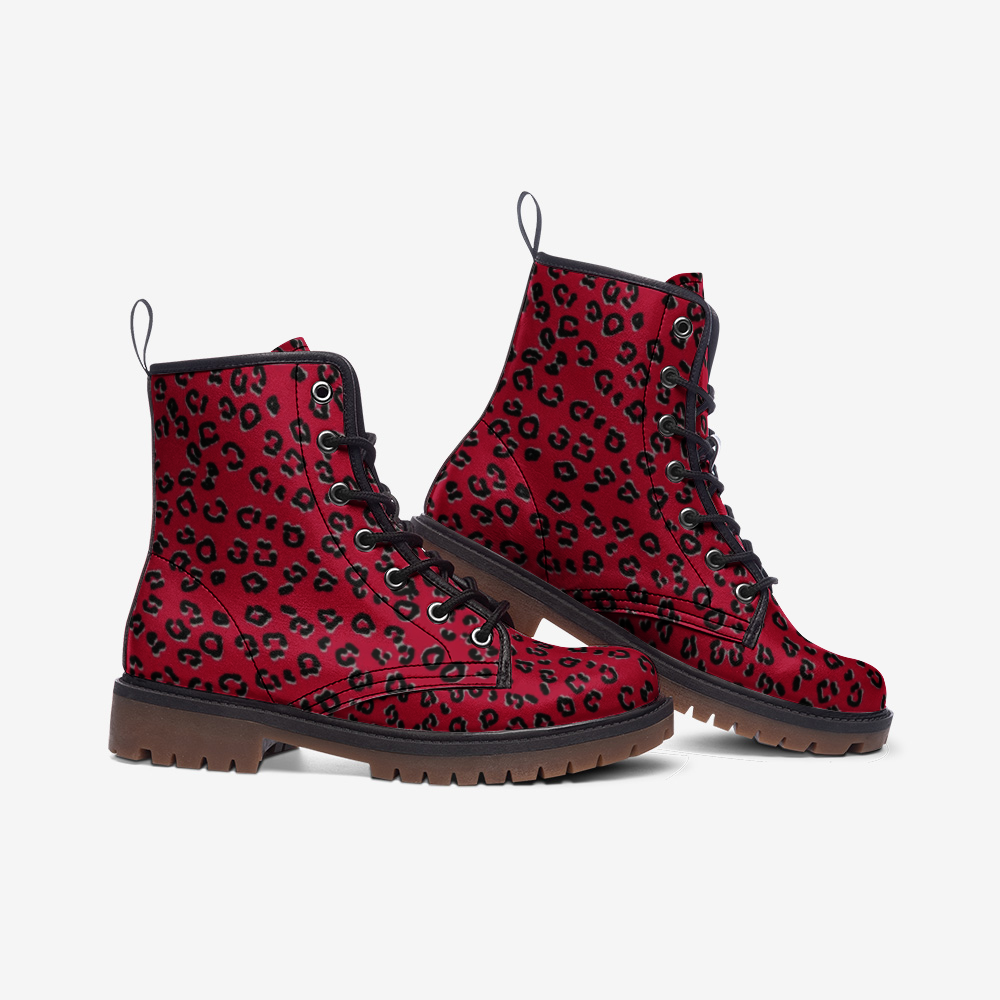 Red Cheetah Print Casual Leather Lightweight boots MT