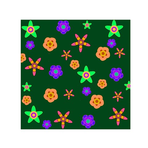 indigo flower green Small Satin Scarf (Square)