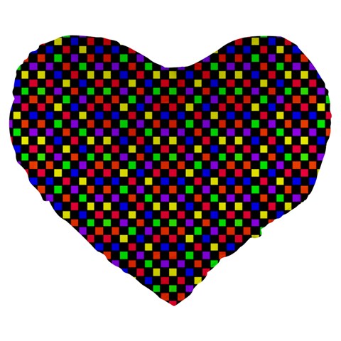 rainbow checker Large 19" Premium Heart Shape Cushion