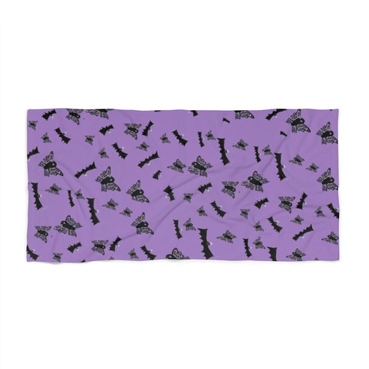 butterflies and bats purple Beach Towel