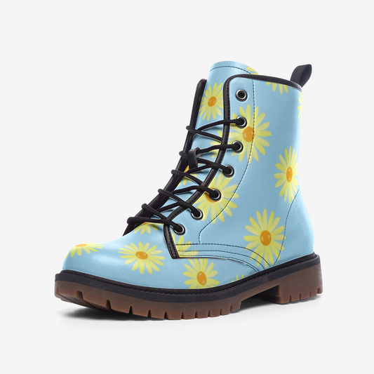 Sky Blue Sunshine Flower Leather Lightweight boots MT