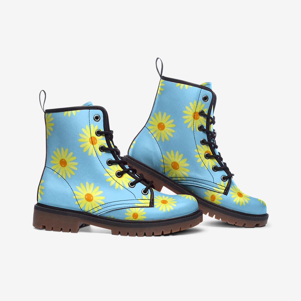 Sky Blue Sunshine Flower Leather Lightweight boots MT