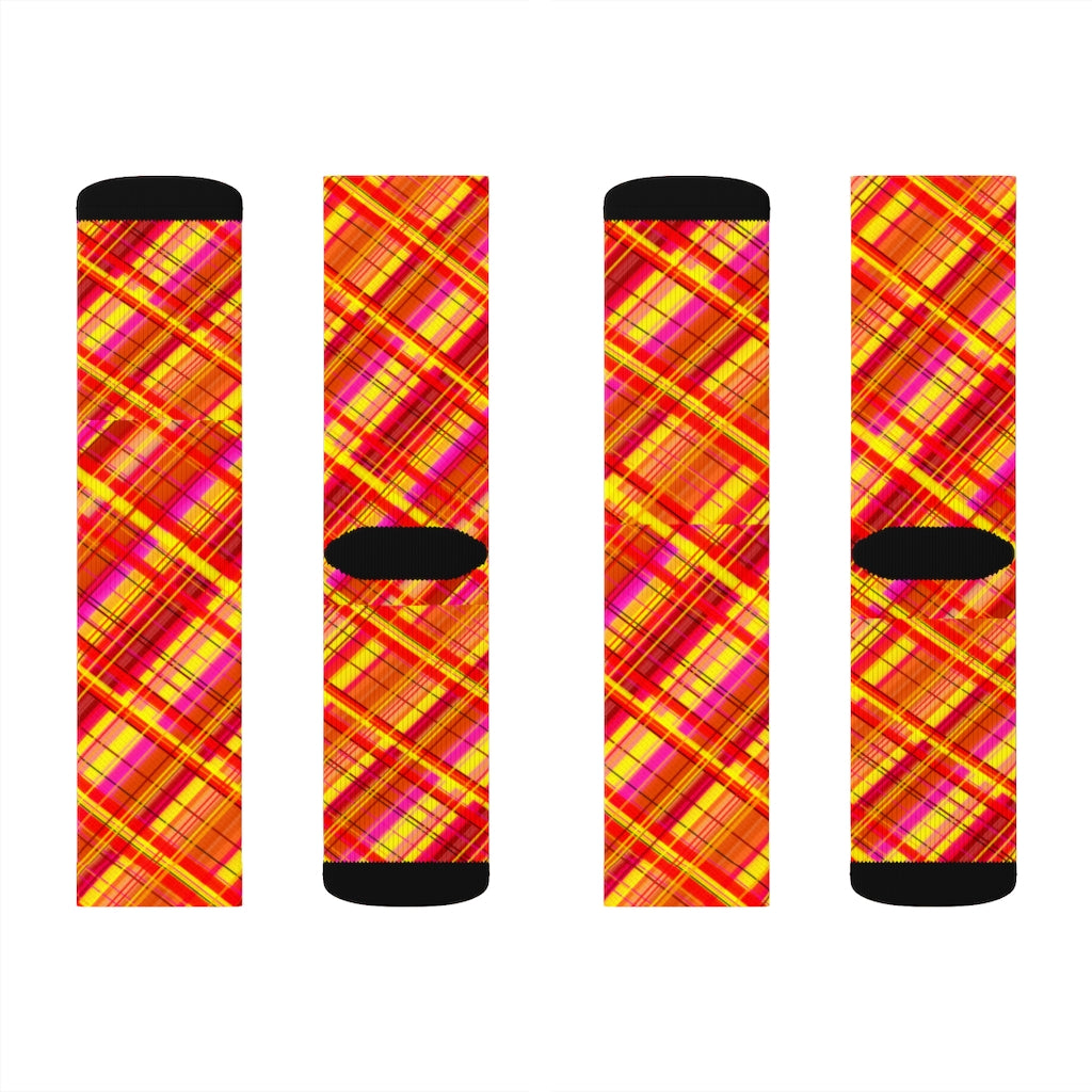 Orange Diagonal Plaid Sublimation Socks
