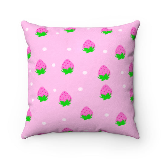 pink strawberries Faux Suede Square Pillow