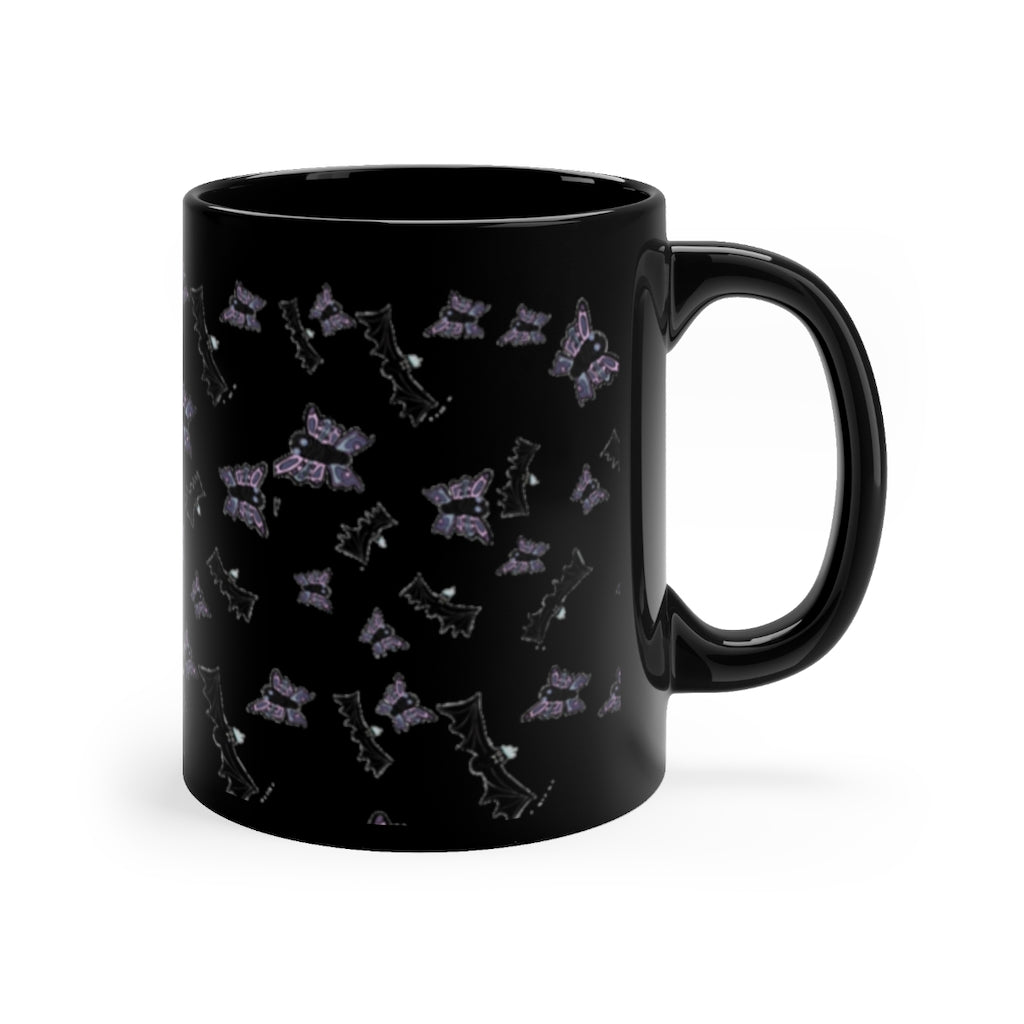 Butterflies and Bats Black mug 11oz