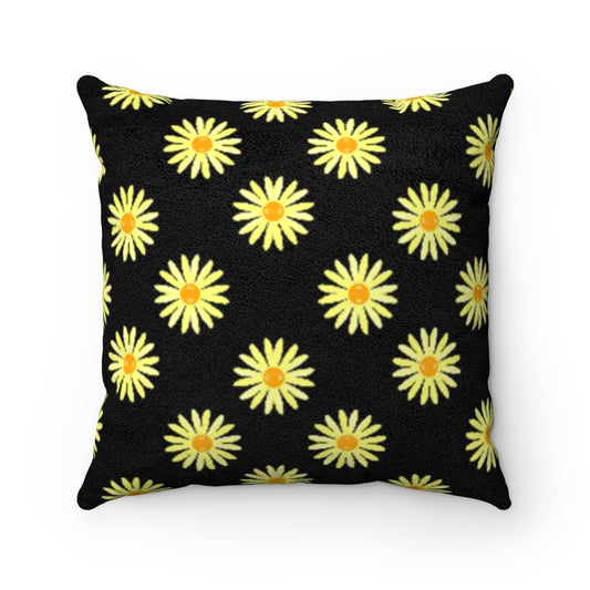 black sunshine flowers Faux Suede Square Pillow