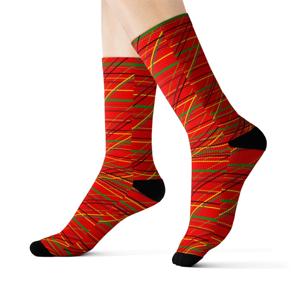 Red Diagonal Plaid Sublimation Socks
