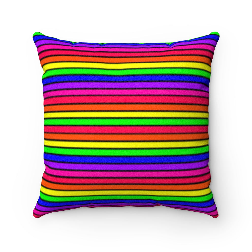 rainbow stripe Faux Suede Square Pillow