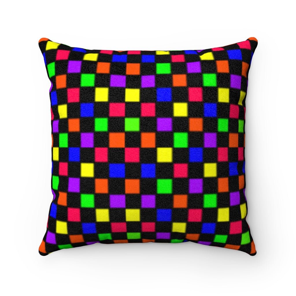 rainbow checker Faux Suede Square Pillow